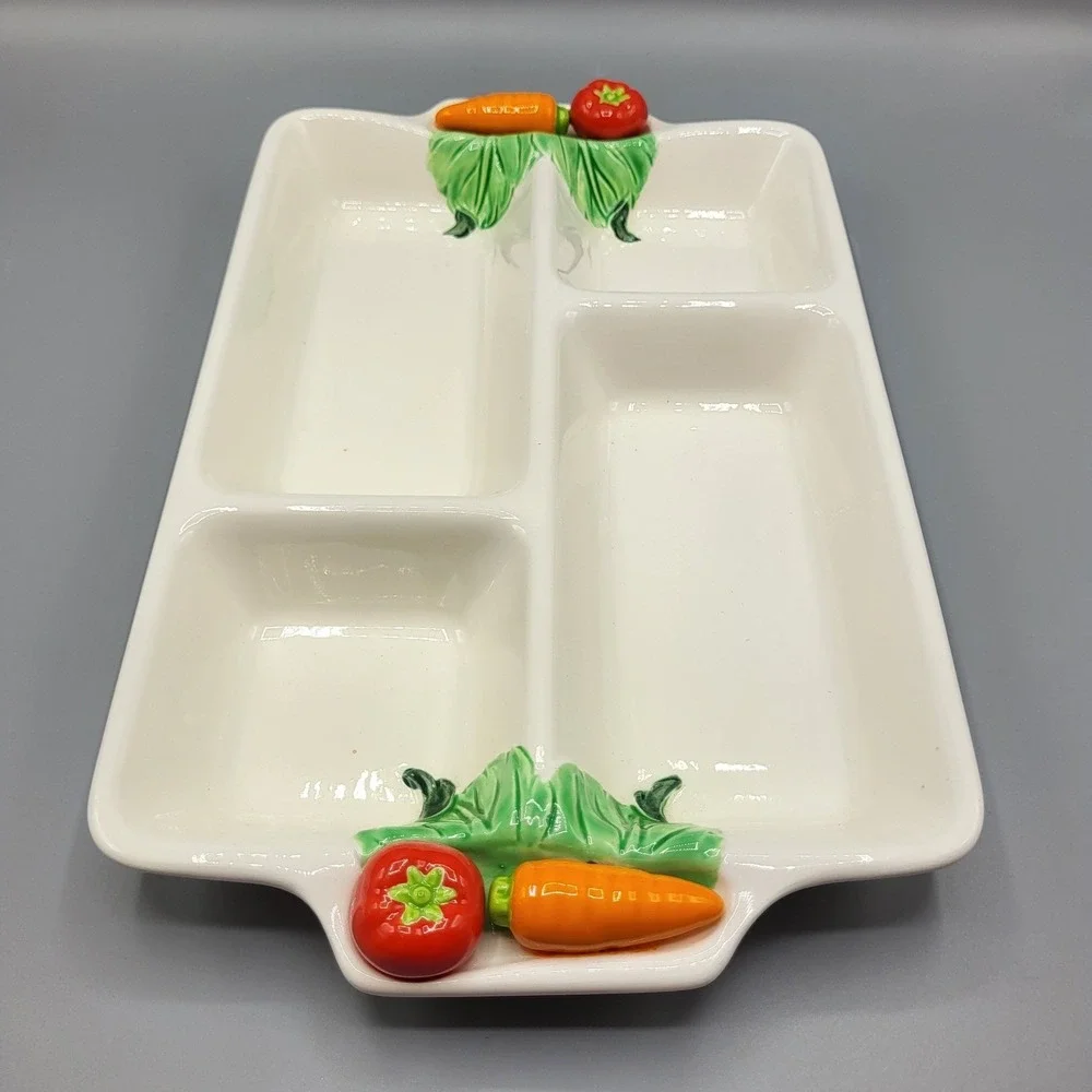 Vintage Japan Ceramic Divided Vegetable Relish Tray 4 Section Platter White